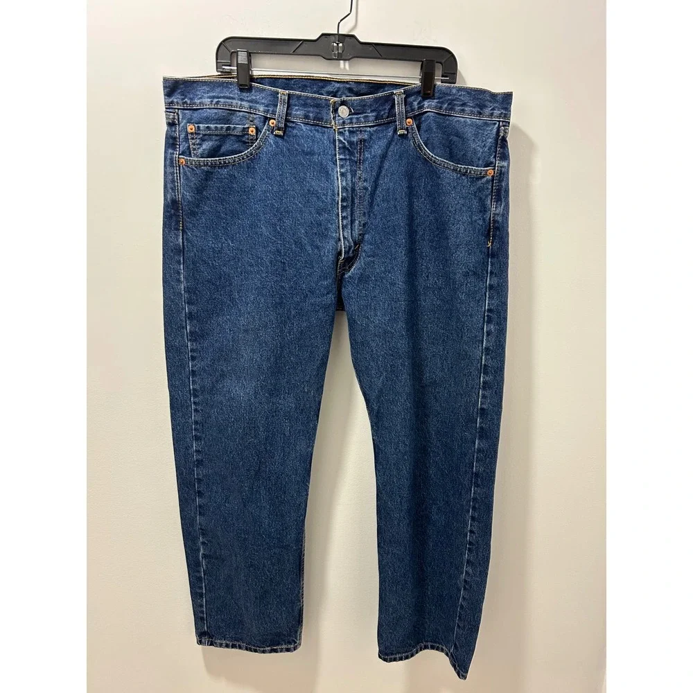 Levis 505 Regular Fit Straight Leg Blue Denim Jeans Mens 40x29 Medium Wash